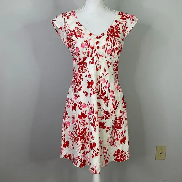 Banana Republic | Dresses | Banana Republic Womens Dress Size 4 Ruffle  Sleeves In Spring Coral Linen Cotton | Poshmark
